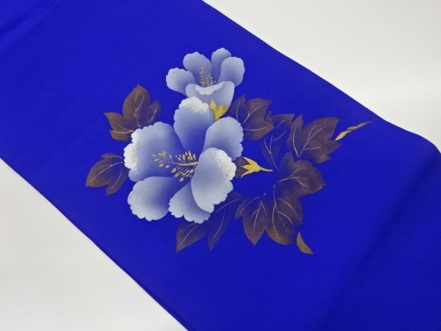 塩瀬金彩手描き花葉模様刺繍名古屋帯